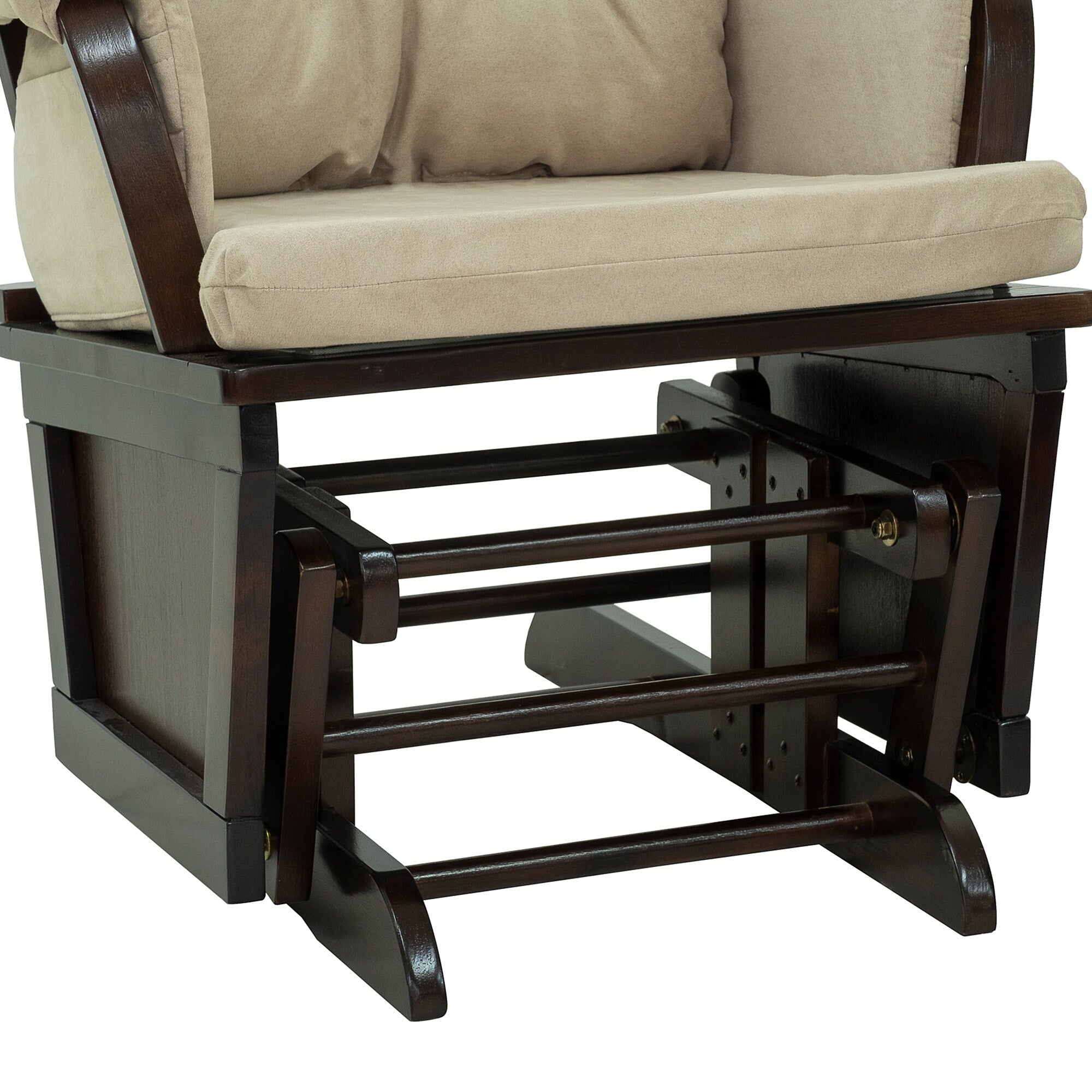 Fauteuil à bascule moderne en lin avec pouf assorti, coussin rembourré et base en bois