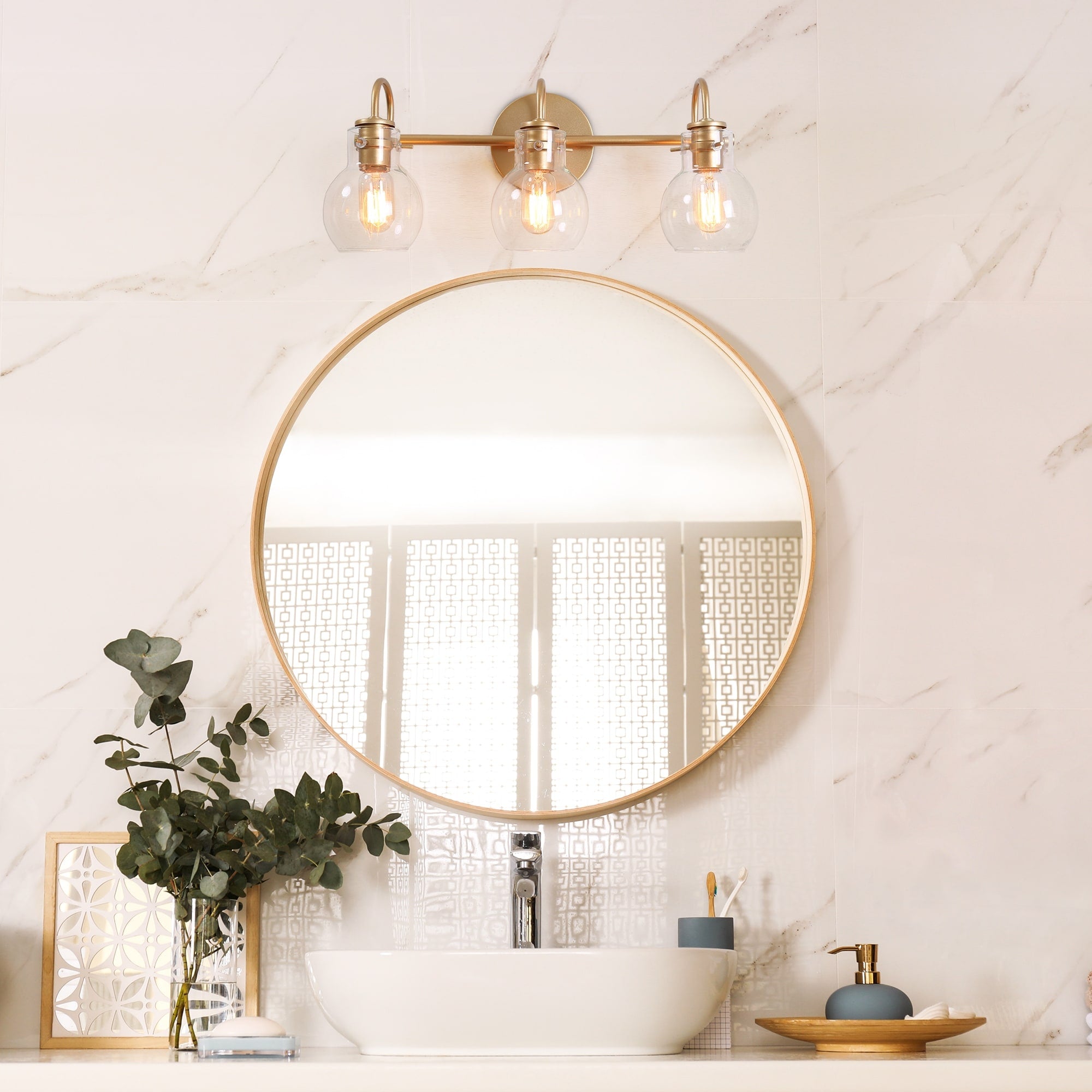 Applique murale moderne en verre à 3 lumières pour salle de bain