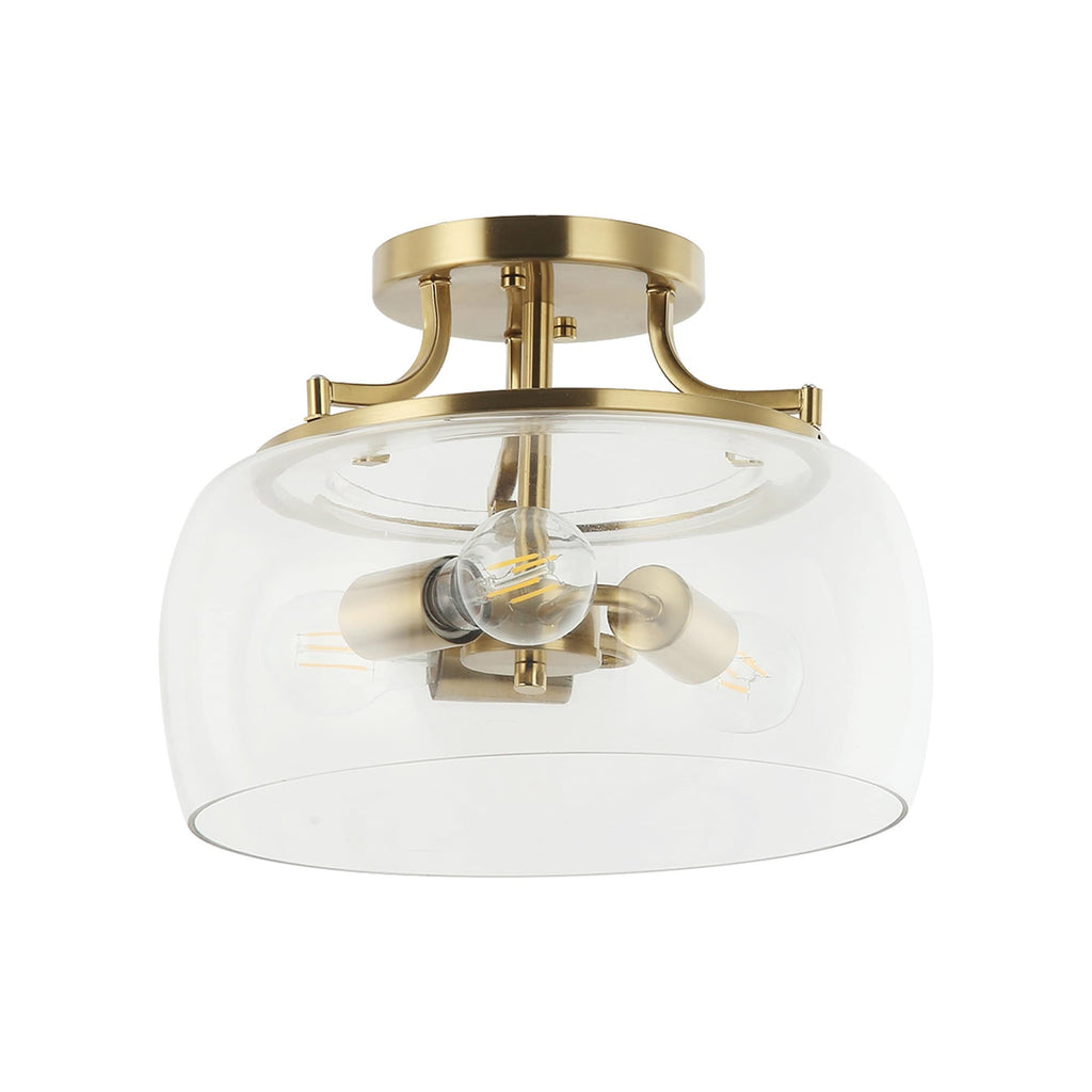 Plafonnier semi-encastré moderne en verre doré à 3 lumières