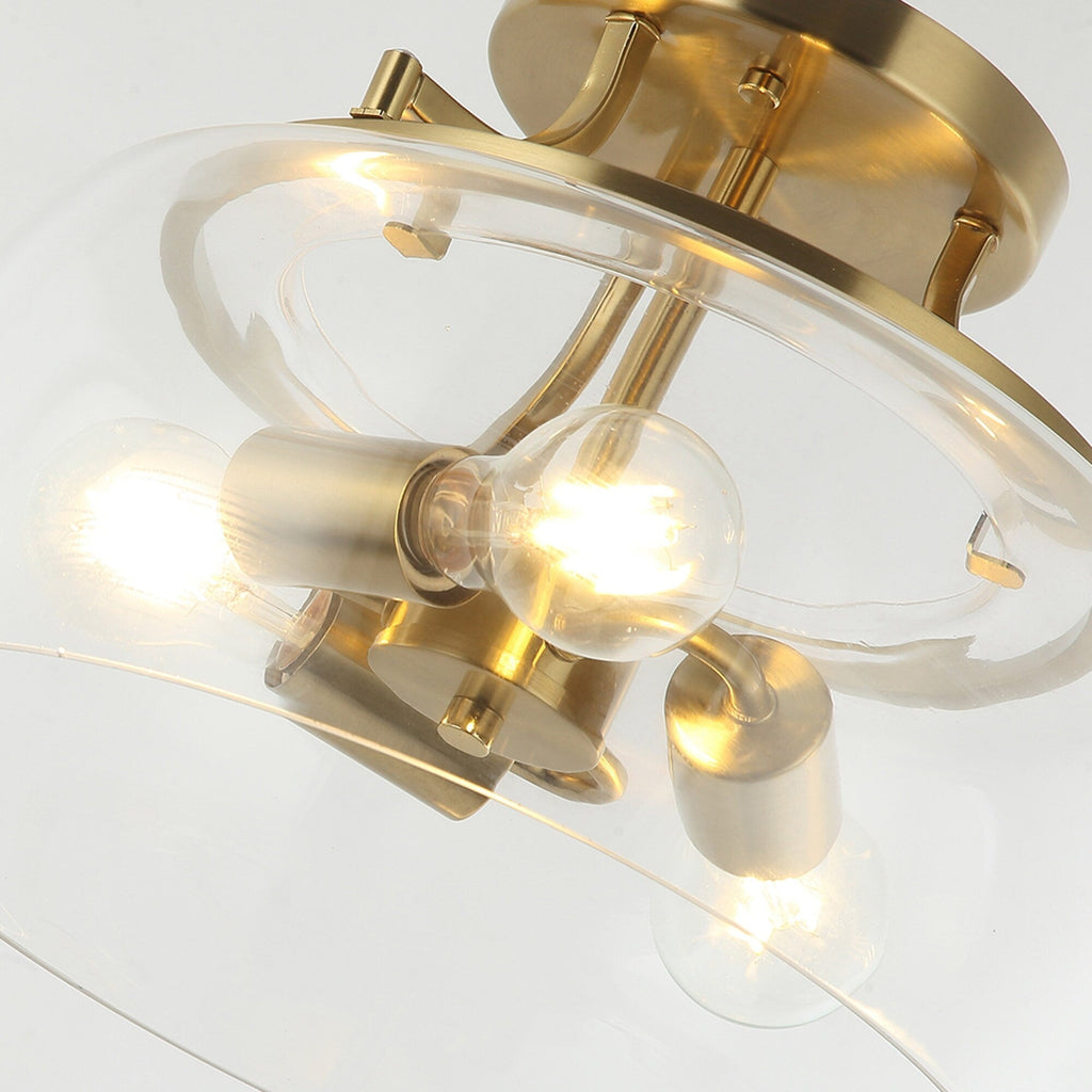 Plafonnier semi-encastré moderne en verre doré à 3 lumières