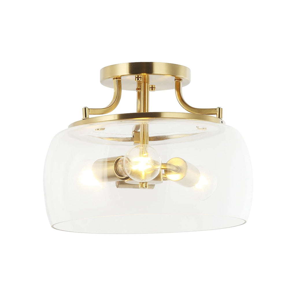 Plafonnier semi-encastré moderne en verre doré à 3 lumières