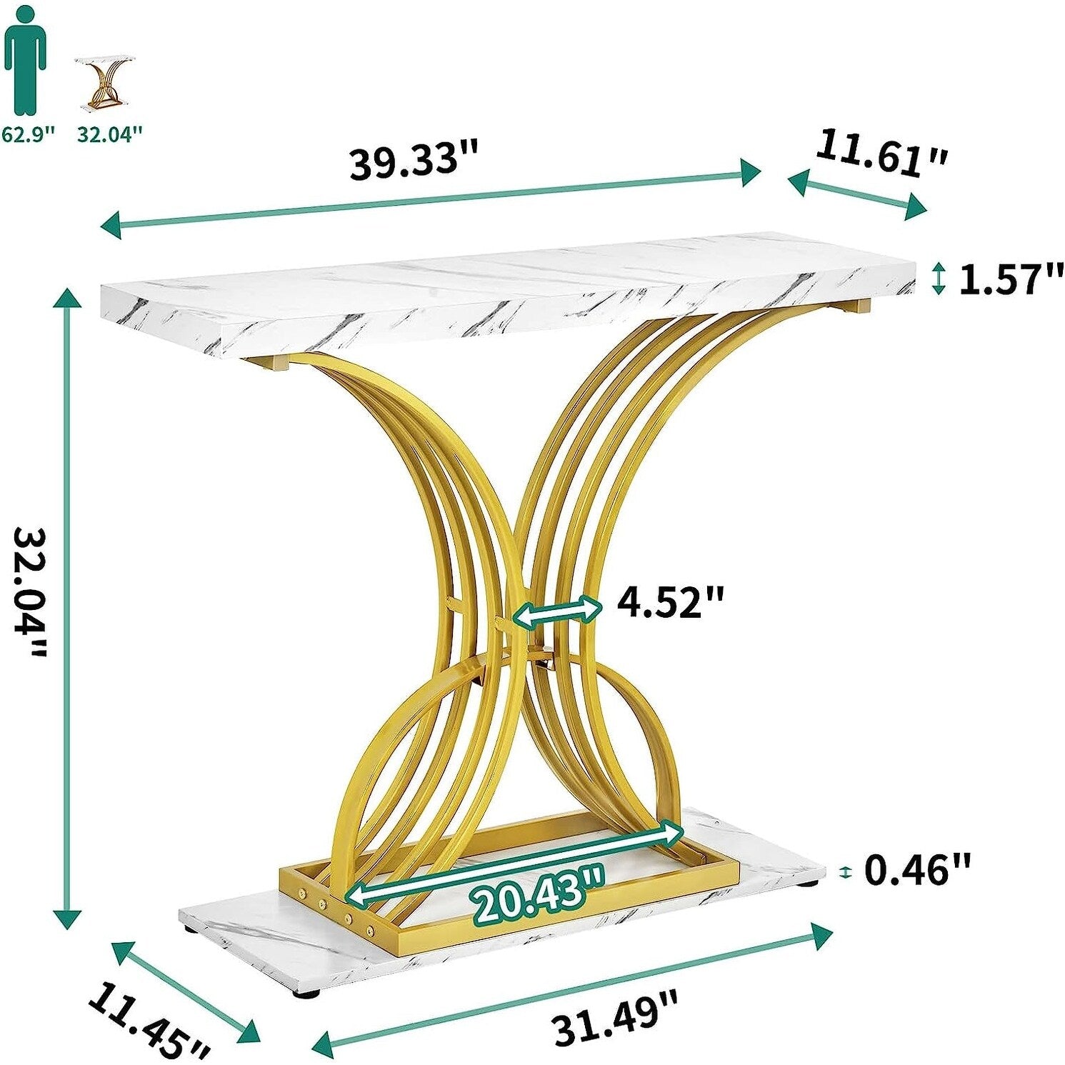 Console moderne dorée avec plateau en marbre pour entrée et couloir