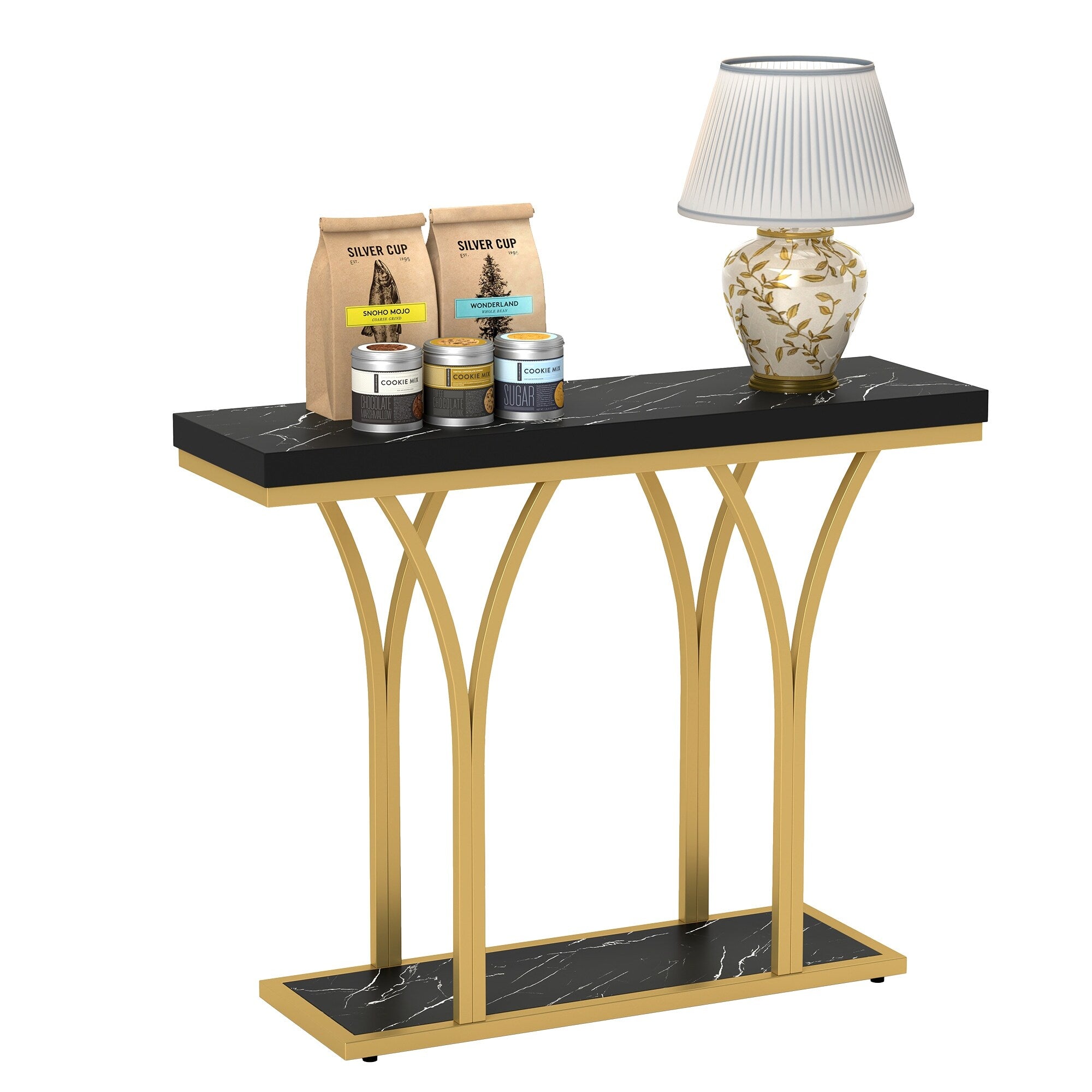 Console moderne dorée avec plateau en marbre pour entrée et couloir