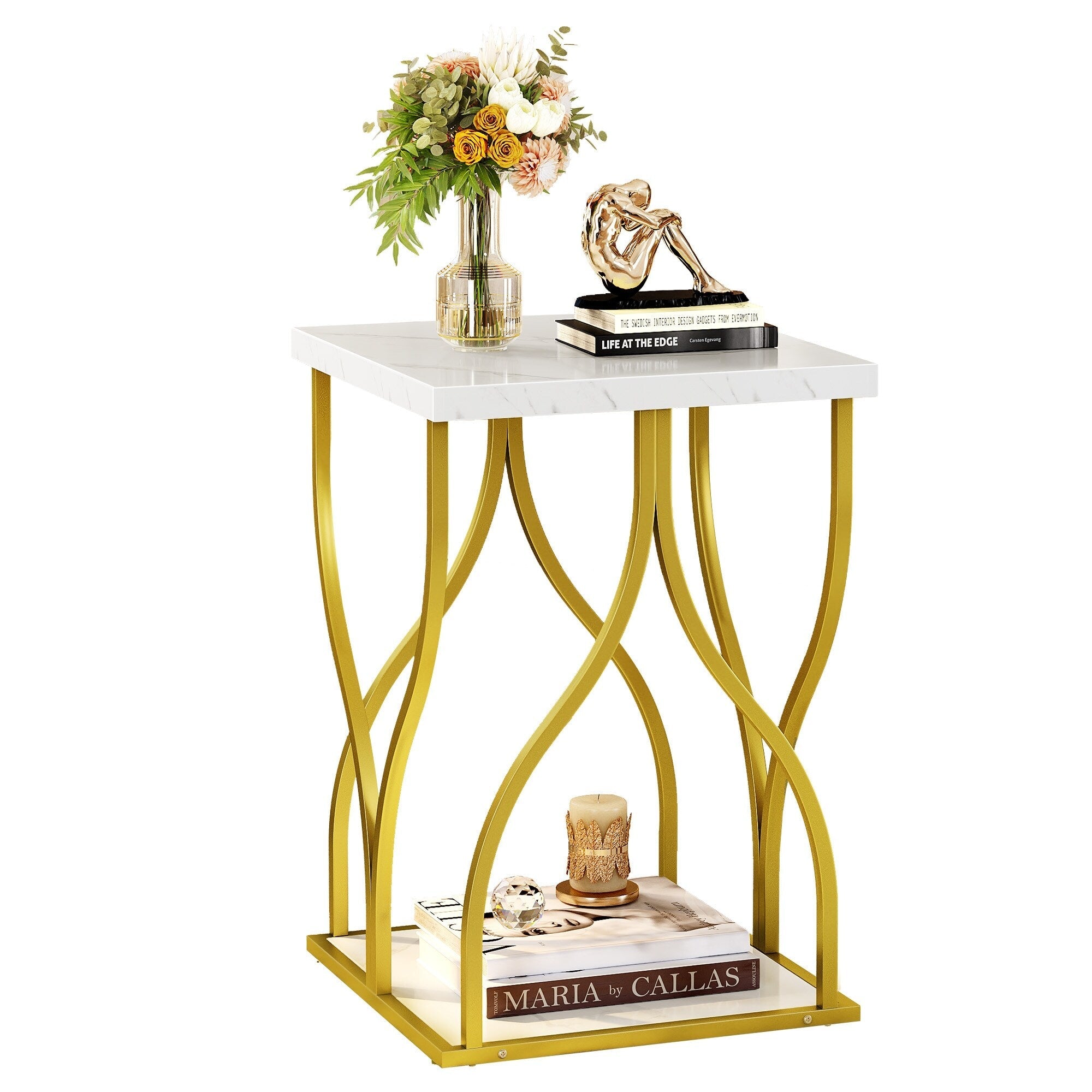 Console moderne dorée avec plateau en marbre pour entrée et couloir