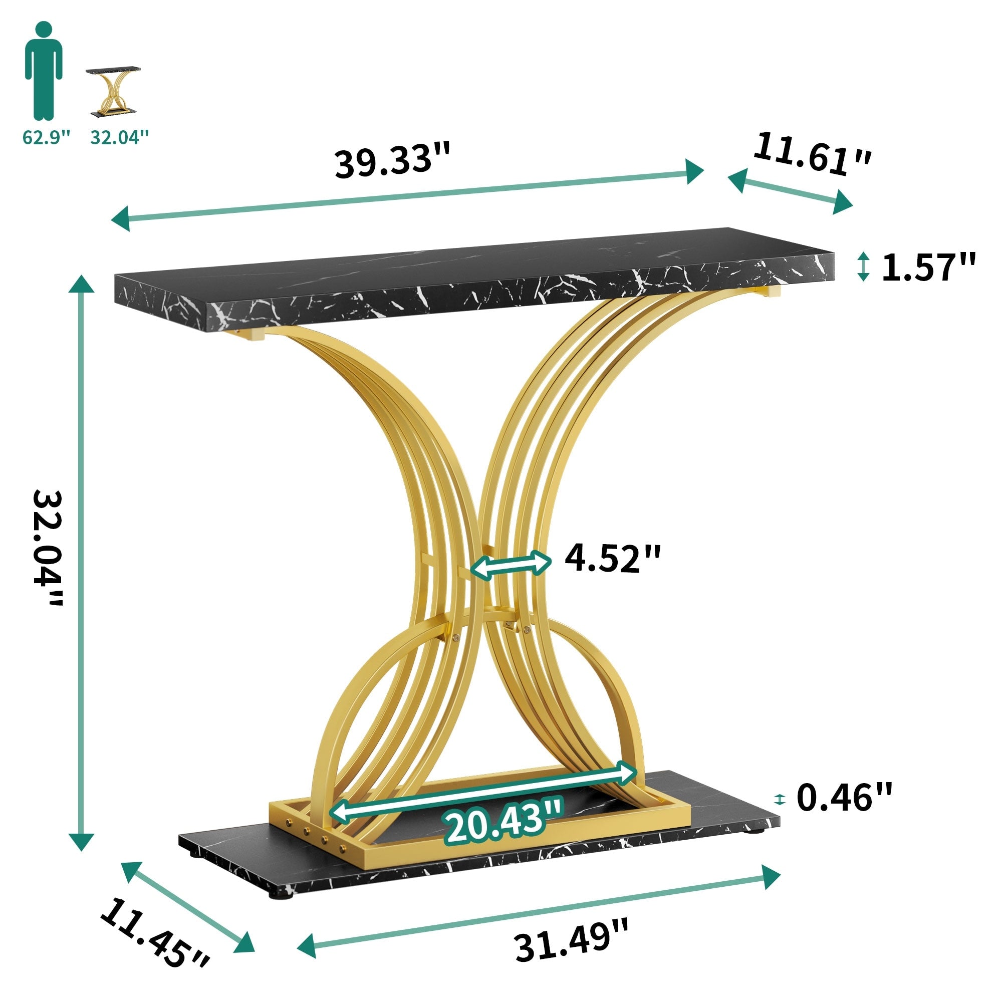 Console moderne dorée avec plateau en marbre pour entrée et couloir