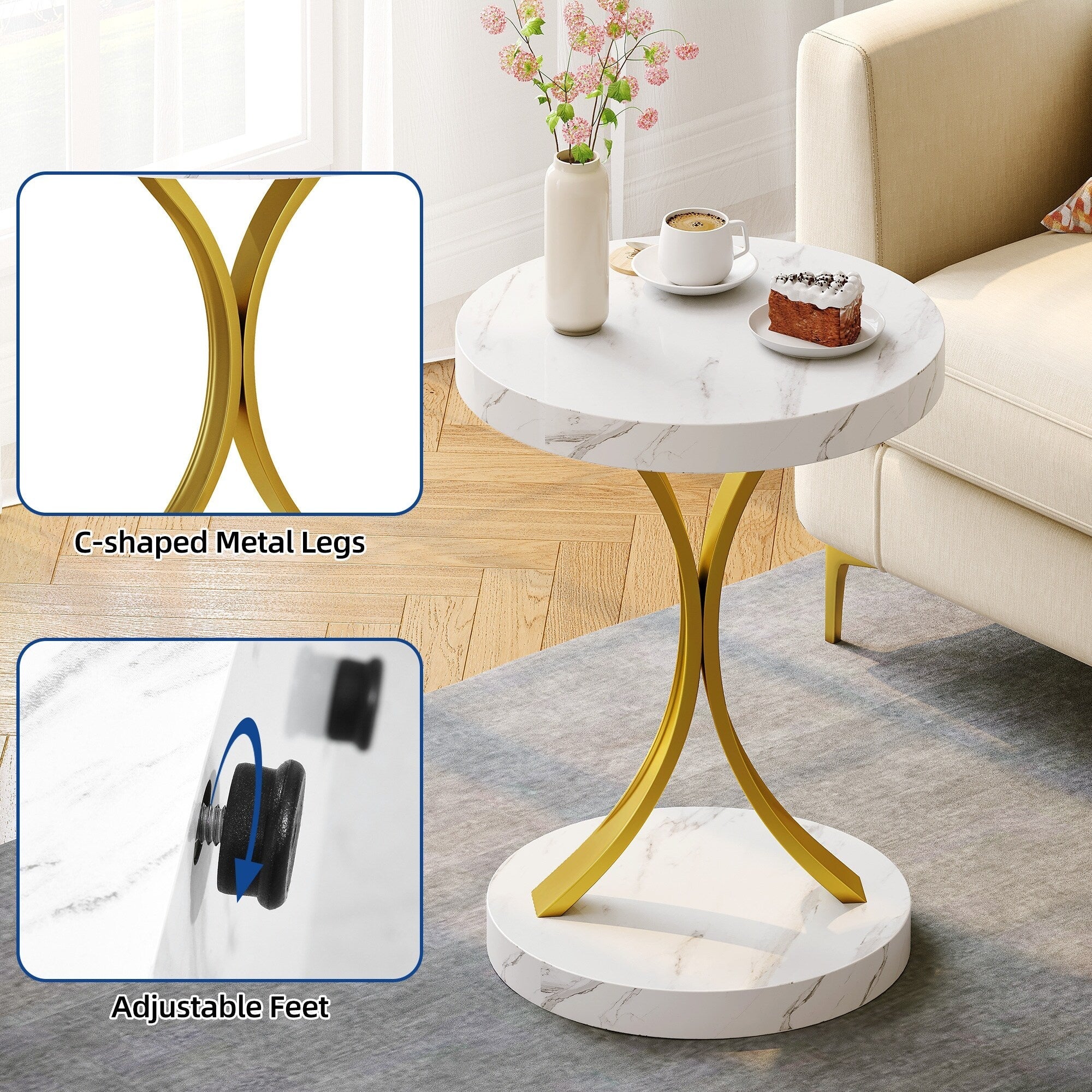 Console moderne dorée avec plateau en marbre pour entrée et couloir