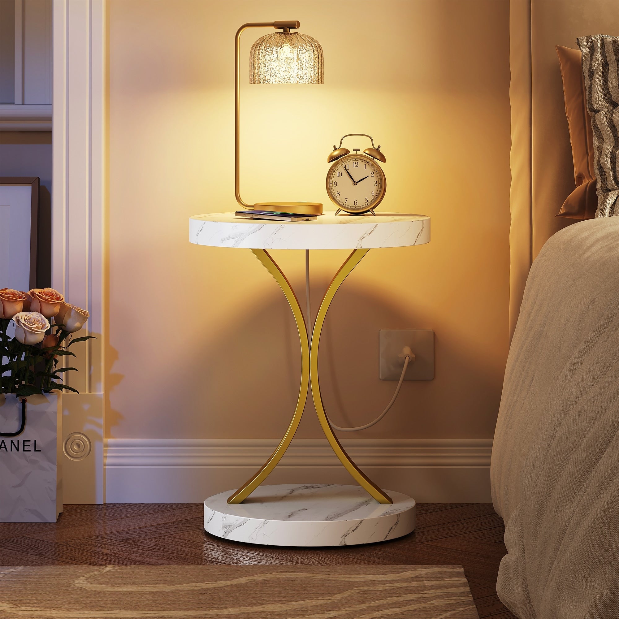 Console moderne dorée avec plateau en marbre pour entrée et couloir