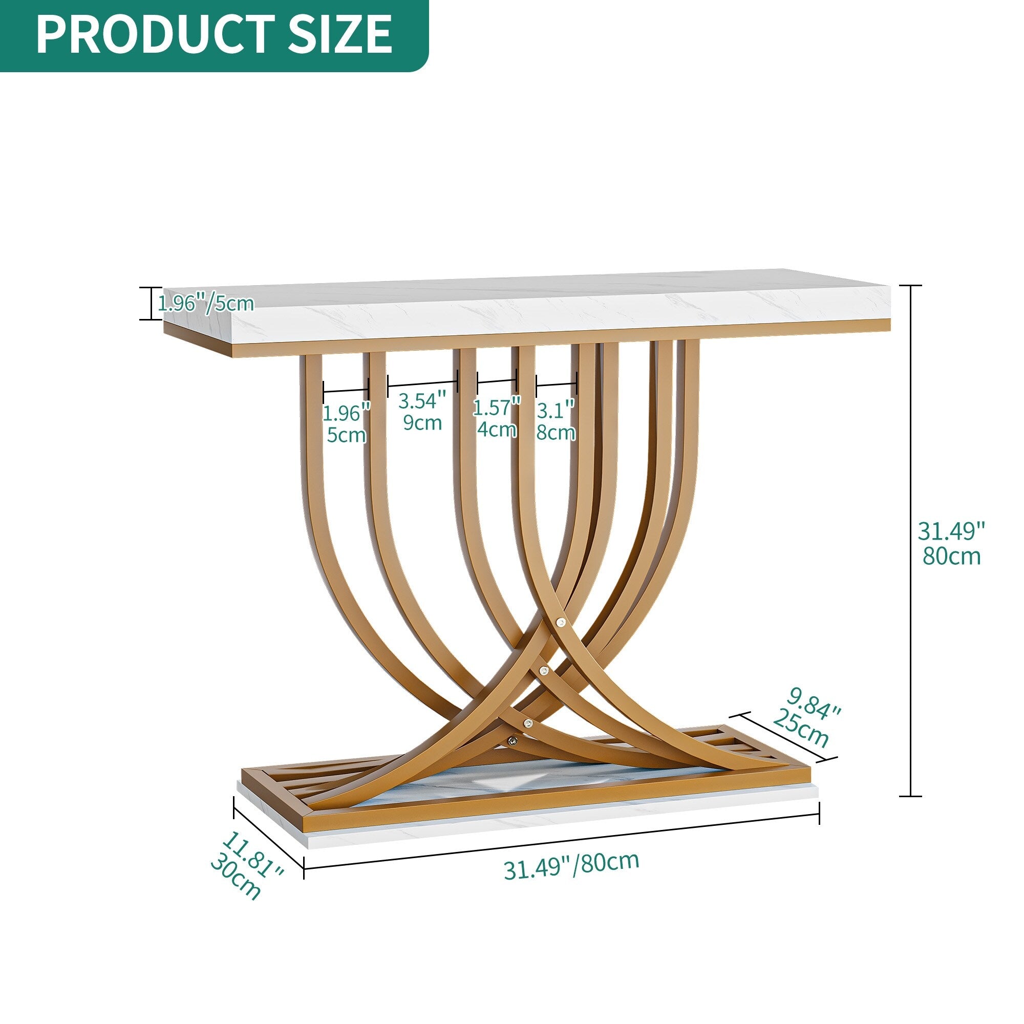 Console moderne dorée avec plateau en marbre pour entrée et couloir