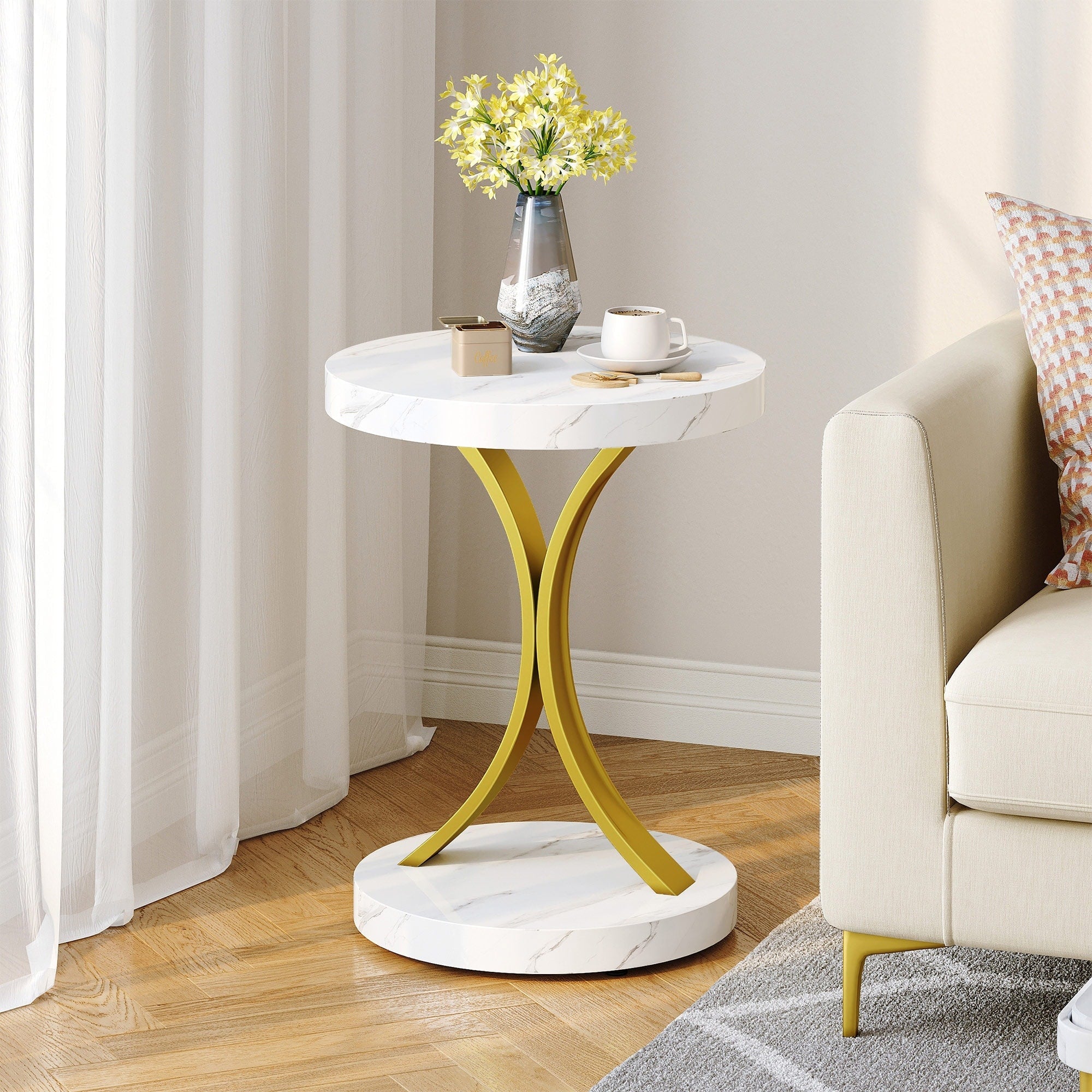 Console moderne dorée avec plateau en marbre pour entrée et couloir