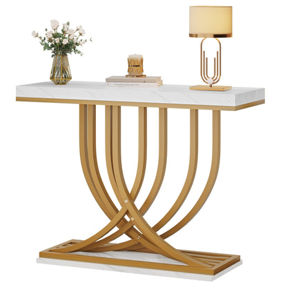 Console moderne dorée avec plateau en marbre pour entrée et couloir