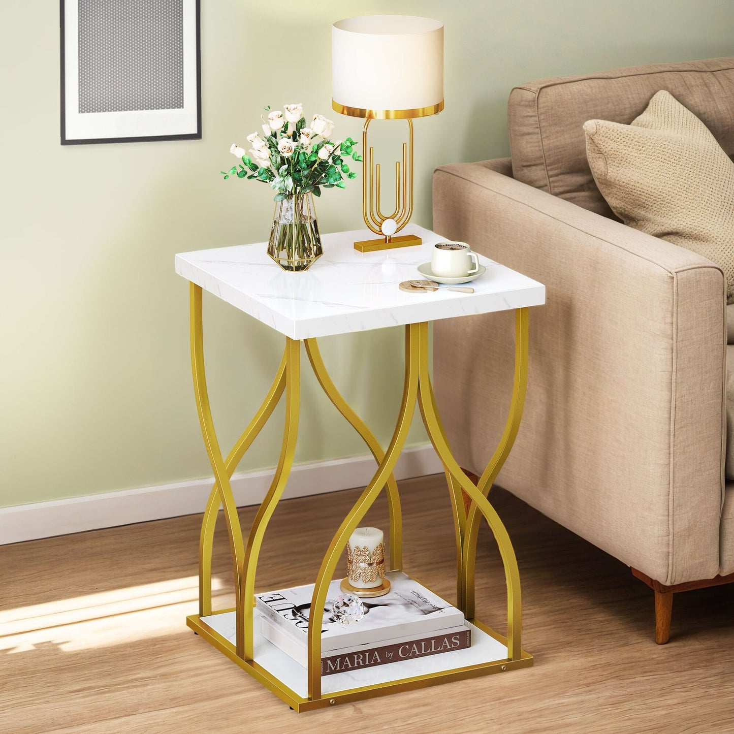 Console moderne dorée avec plateau en marbre pour entrée et couloir