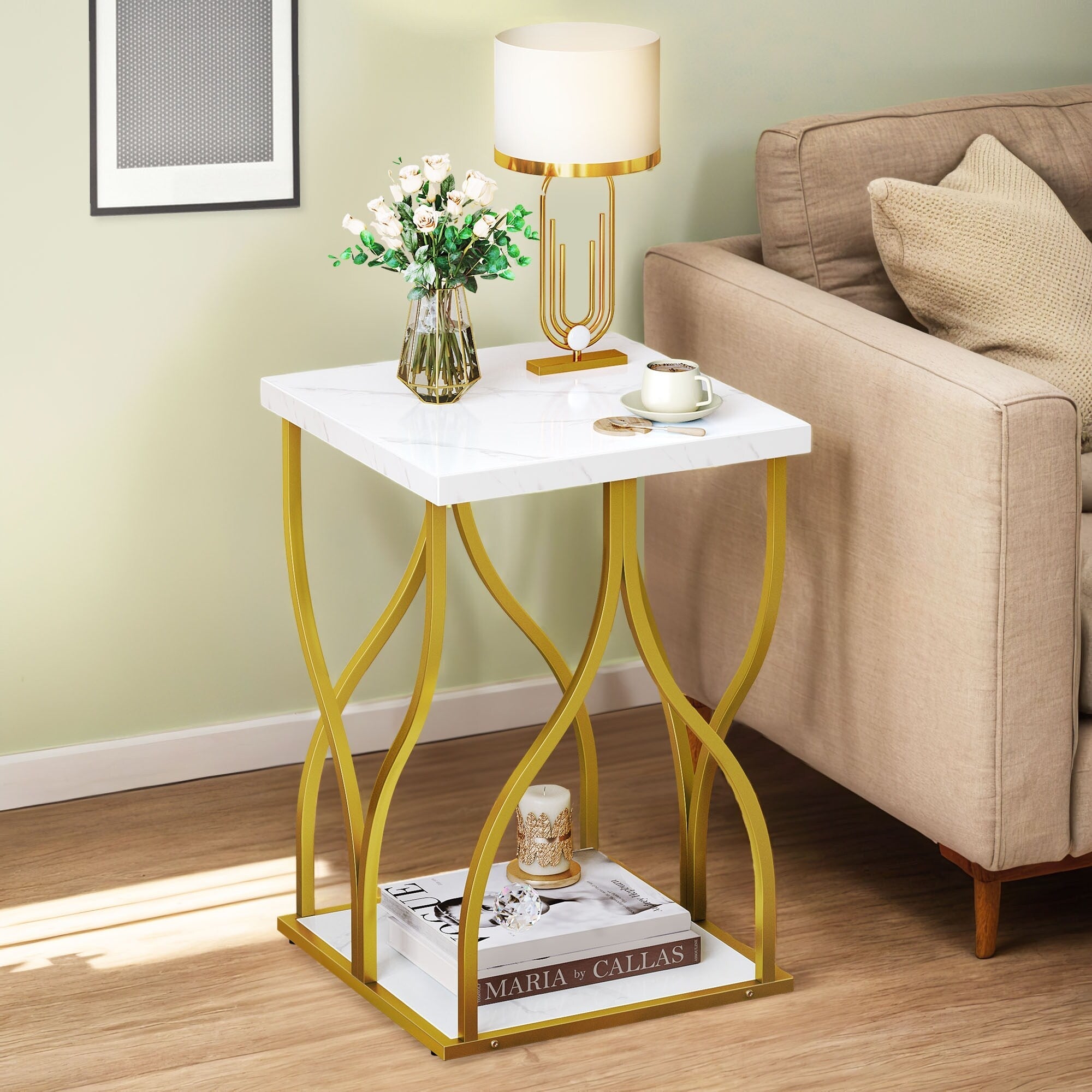 Console moderne dorée avec plateau en marbre pour entrée et couloir