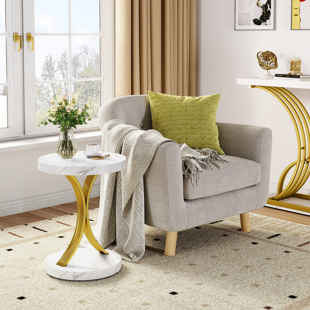 Console moderne dorée avec plateau en marbre pour entrée et couloir
