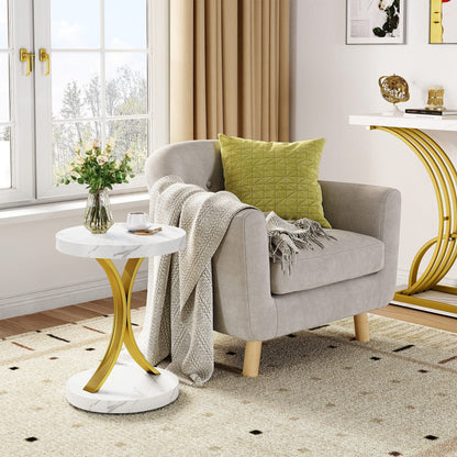 Console moderne dorée avec plateau en marbre pour entrée et couloir