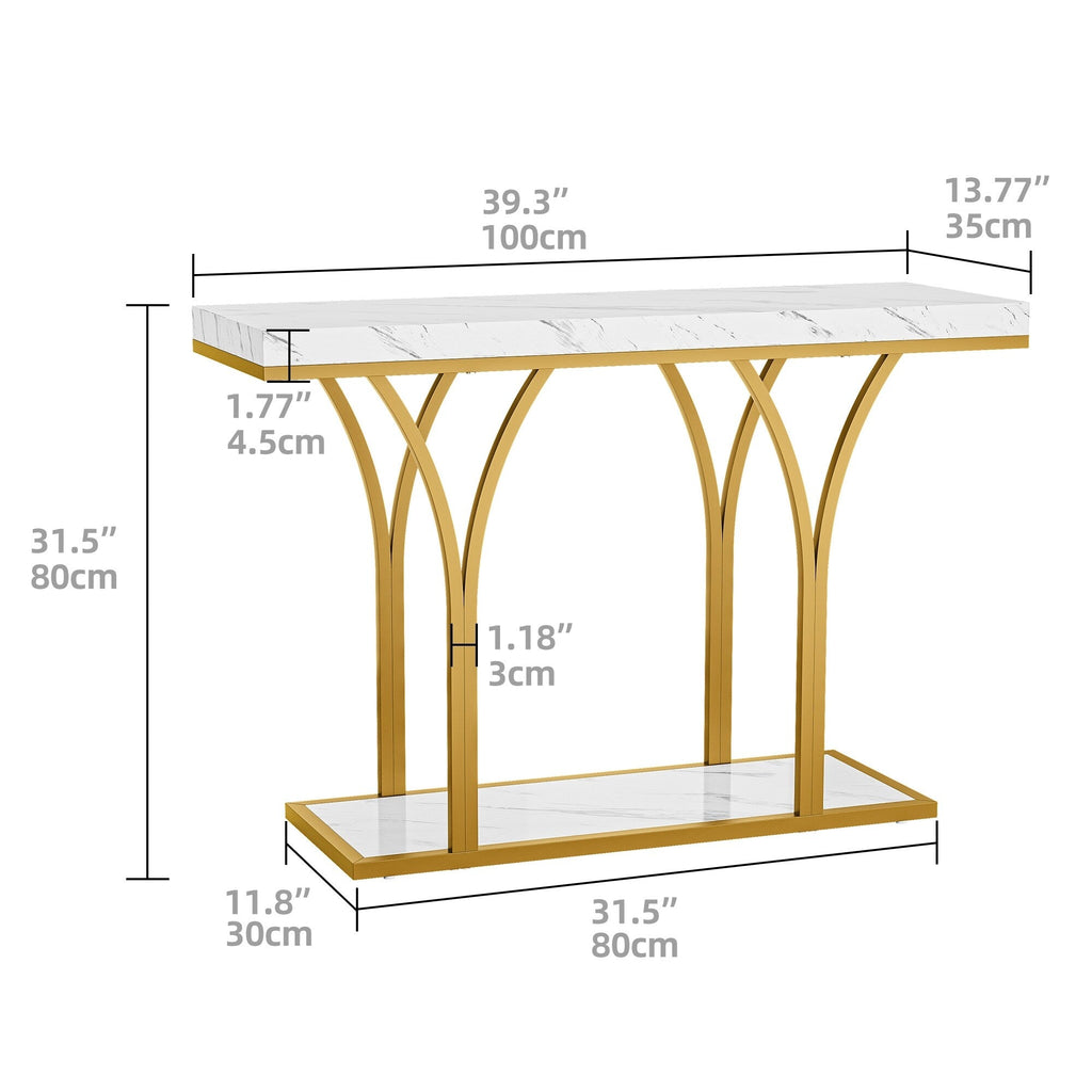 Console moderne dorée avec plateau en marbre pour entrée et couloir