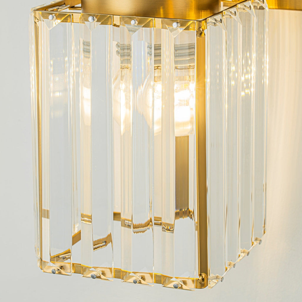 Applique murale moderne dorée à intensité variable, style cylindre glamour pour salle de bain, en cristal, pour vanité