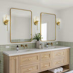 Applique murale moderne dorée à intensité variable, style cylindre glamour pour salle de bain, en cristal, pour vanité