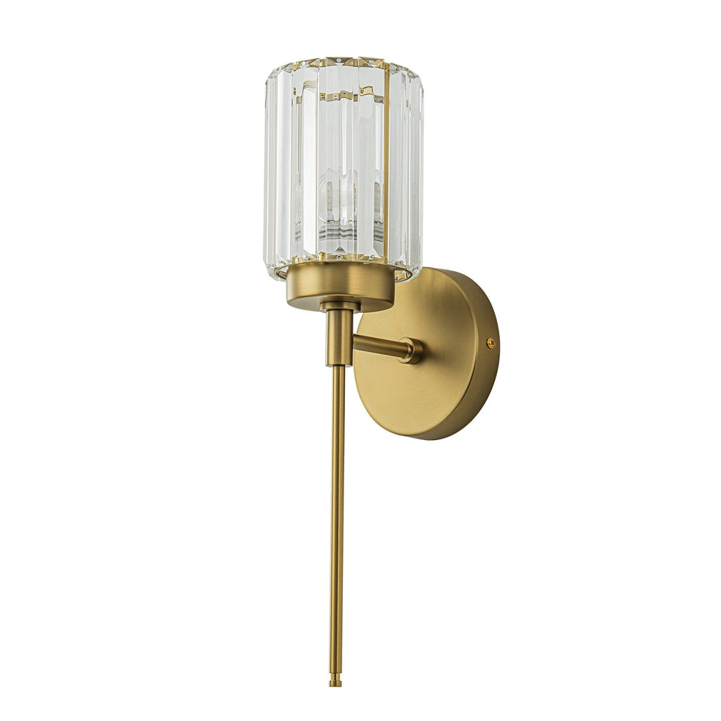 Applique murale moderne dorée à intensité variable, style cylindre glamour pour salle de bain, en cristal, pour vanité
