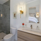 Applique murale moderne dorée à intensité variable, style cylindre glamour pour salle de bain, en cristal, pour vanité