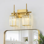 Applique murale moderne dorée à intensité variable, style cylindre glamour pour salle de bain, en cristal, pour vanité