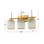 Applique murale moderne dorée à intensité variable, style cylindre glamour pour salle de bain, en cristal, pour vanité