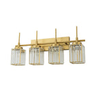Applique murale moderne dorée à intensité variable, style cylindre glamour pour salle de bain, en cristal, pour vanité