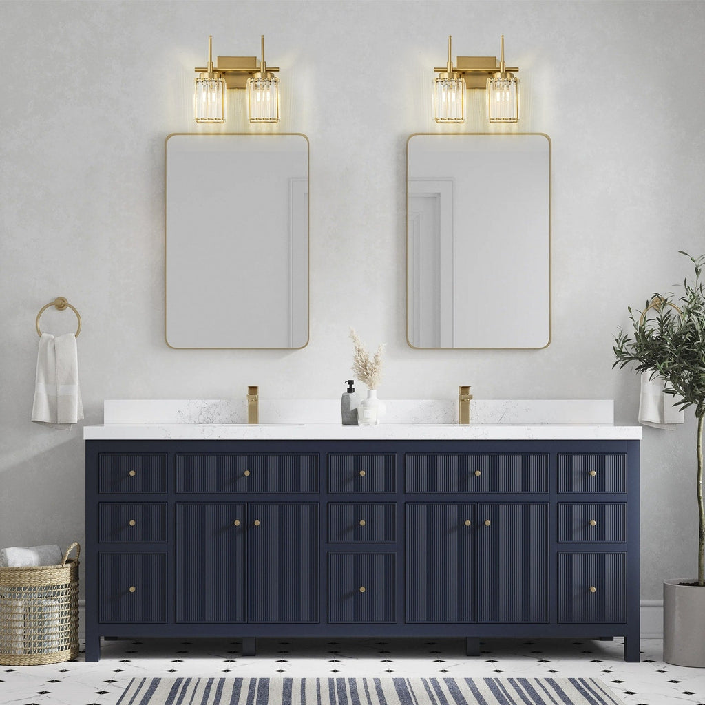 Applique murale moderne dorée à intensité variable, style cylindre glamour pour salle de bain, en cristal, pour vanité