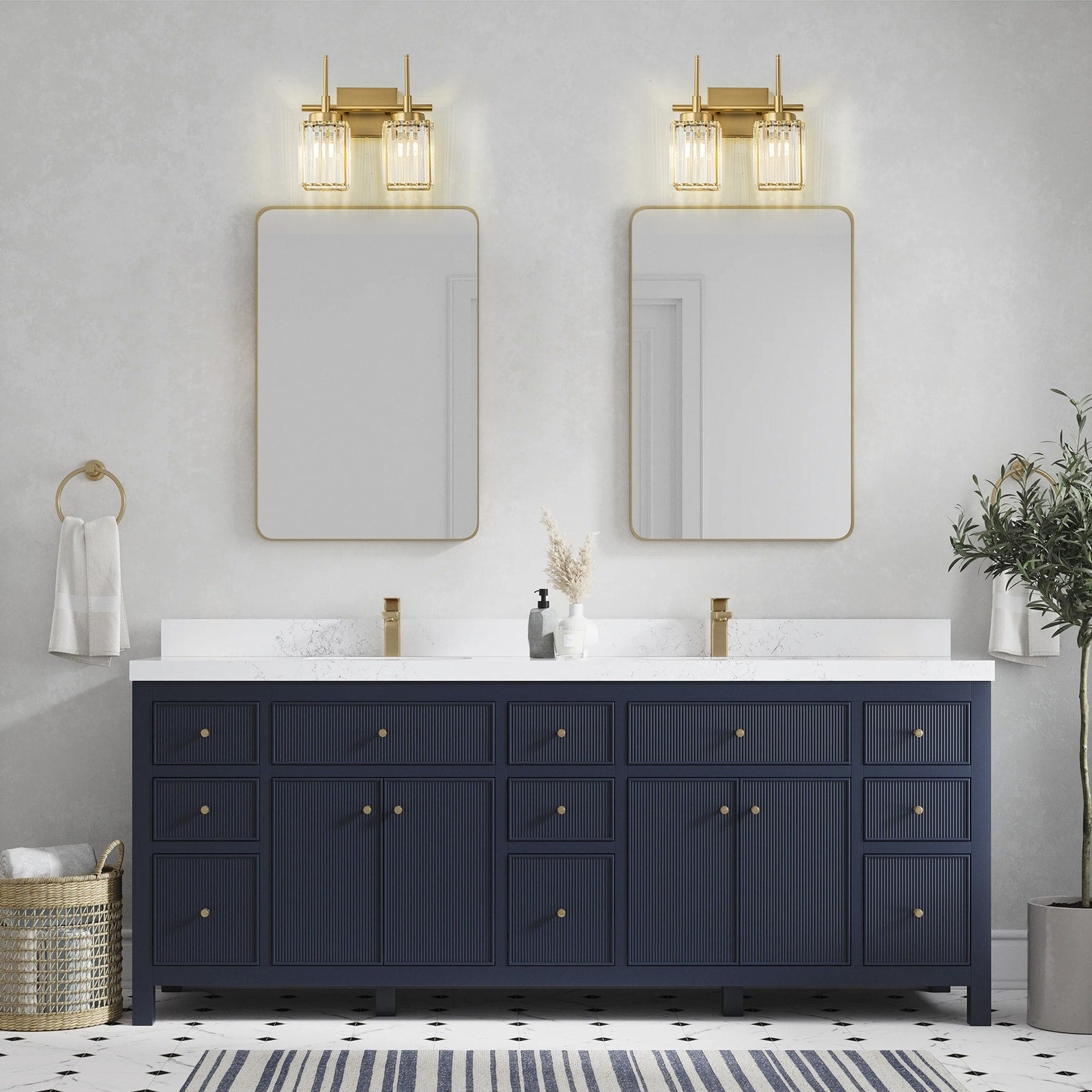 Applique murale moderne dorée à intensité variable, style cylindre glamour pour salle de bain, en cristal, pour vanité