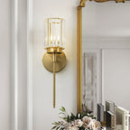 Applique murale moderne dorée à intensité variable, style cylindre glamour pour salle de bain, en cristal, pour vanité