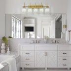 Applique murale moderne dorée à intensité variable, style cylindre glamour pour salle de bain, en cristal, pour vanité
