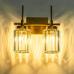 Applique murale moderne dorée à intensité variable, style cylindre glamour pour salle de bain, en cristal, pour vanité