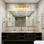 Applique murale moderne dorée à intensité variable, style cylindre glamour pour salle de bain, en cristal, pour vanité