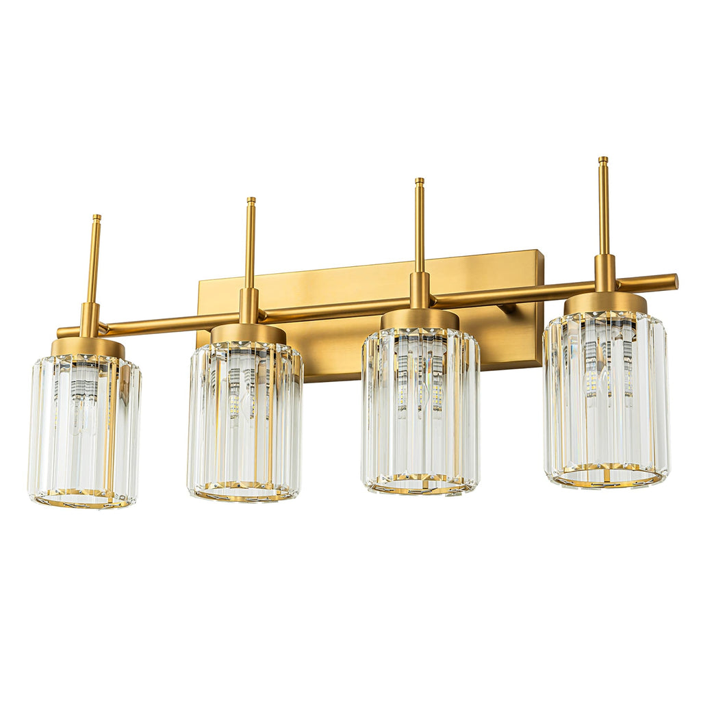 Applique murale moderne dorée à intensité variable, style cylindre glamour pour salle de bain, en cristal, pour vanité