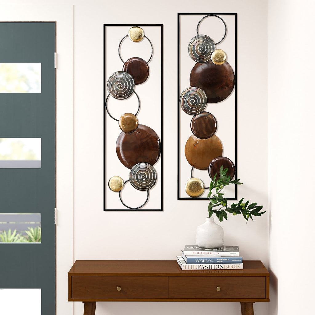 Décoration murale moderne en métal doré et marron (lot de 2)