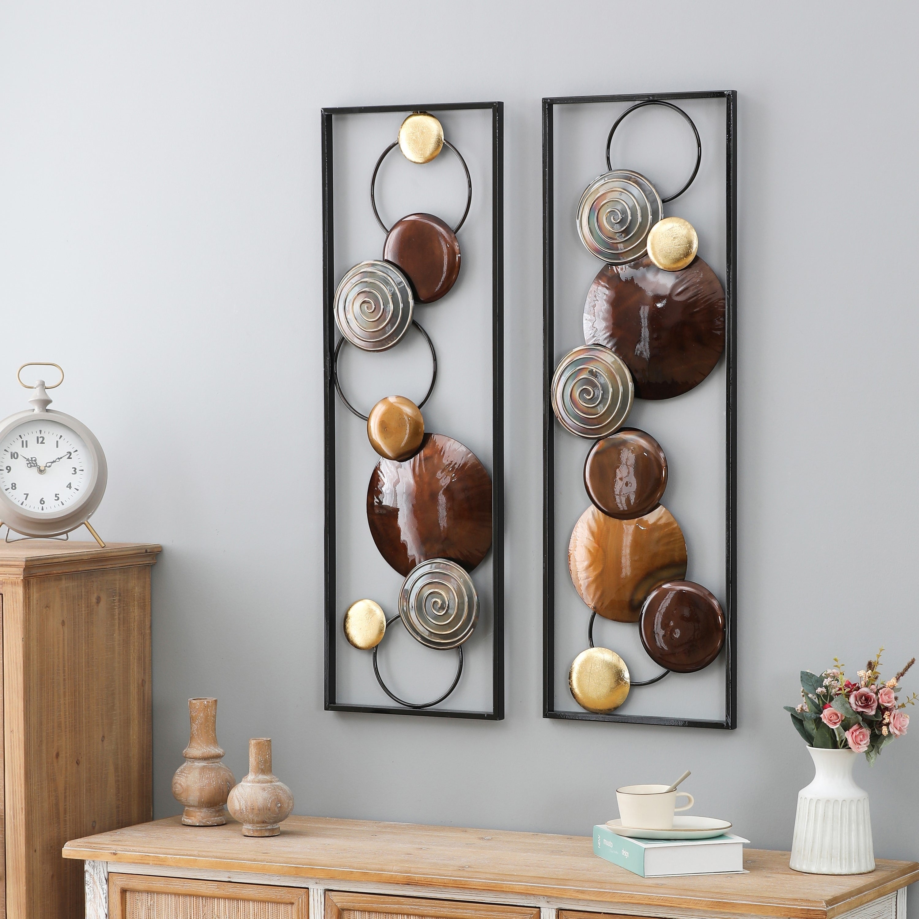 Décoration murale moderne en métal doré et marron (lot de 2)