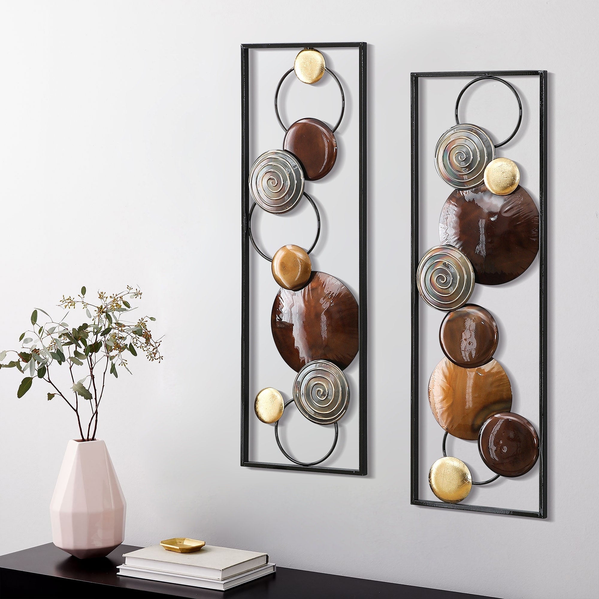 Décoration murale moderne en métal doré et marron (lot de 2)