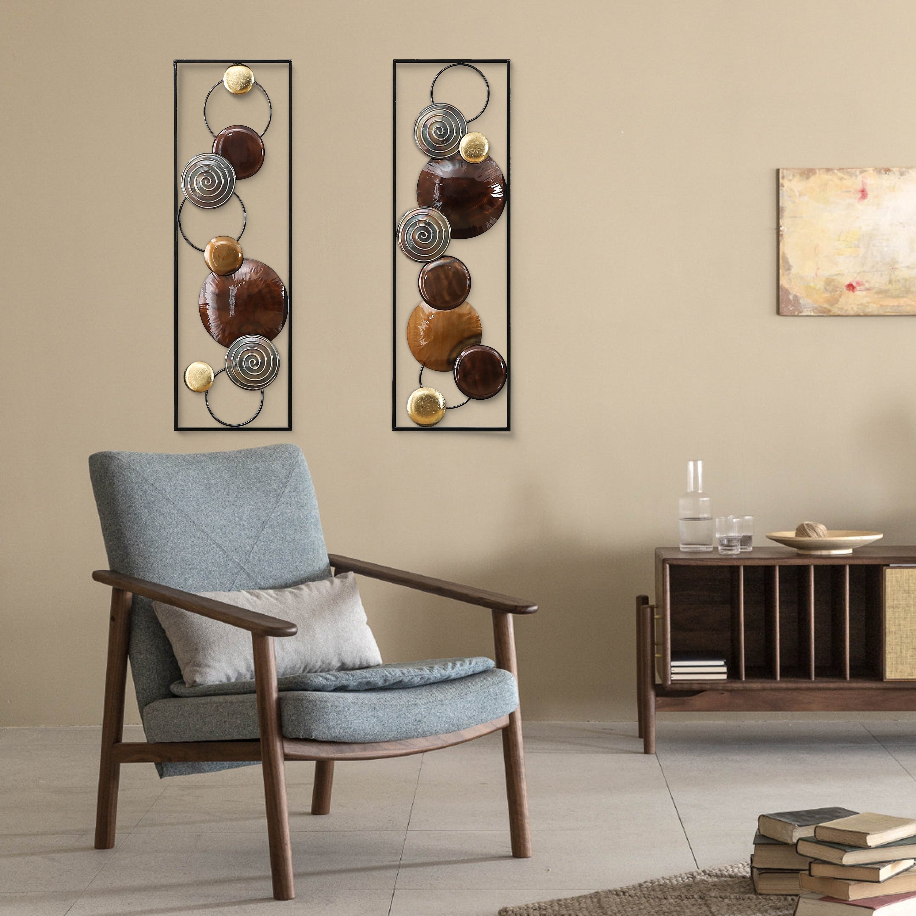 Décoration murale moderne en métal doré et marron (lot de 2)