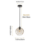 Lampe suspendue moderne noire à 1 lumière avec abat-jour en verre transparent ondulé