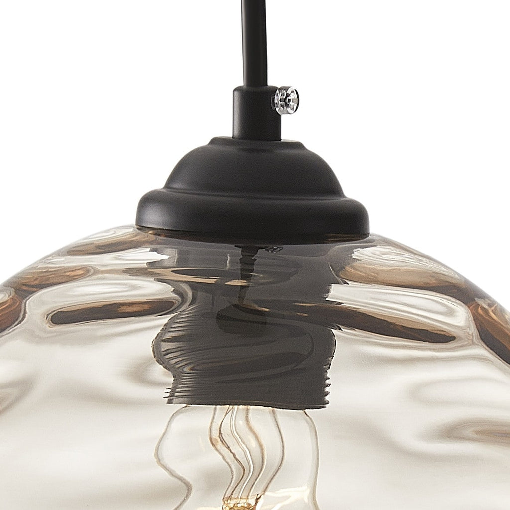 Lampe suspendue moderne noire à 1 lumière avec abat-jour en verre transparent ondulé
