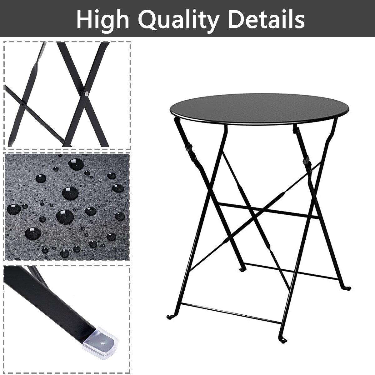 Ensemble bistrot pliant en métal 3 pièces, résistant aux intempéries, pour l'extérieur et l'intérieur, idéal pour la terrasse, la cour et le jardin.