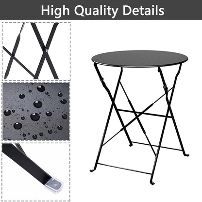 Ensemble bistrot pliant en métal 3 pièces, résistant aux intempéries, pour l'extérieur et l'intérieur, idéal pour la terrasse, la cour et le jardin.