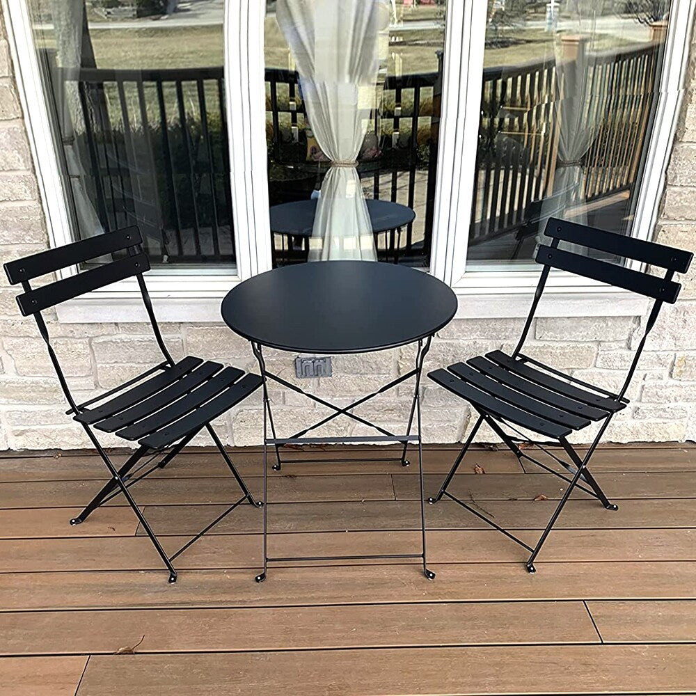 Ensemble bistrot pliant en métal 3 pièces, résistant aux intempéries, pour l'extérieur et l'intérieur, idéal pour la terrasse, la cour et le jardin.