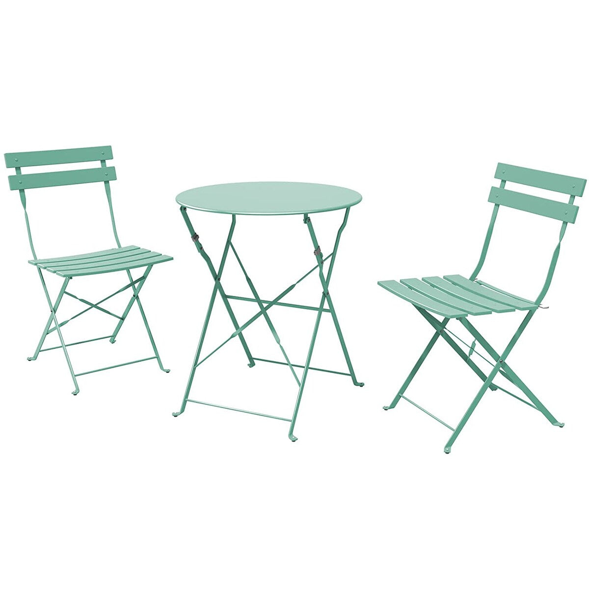 Ensemble bistrot pliant en métal 3 pièces, résistant aux intempéries, pour l'extérieur et l'intérieur, idéal pour la terrasse, la cour et le jardin.