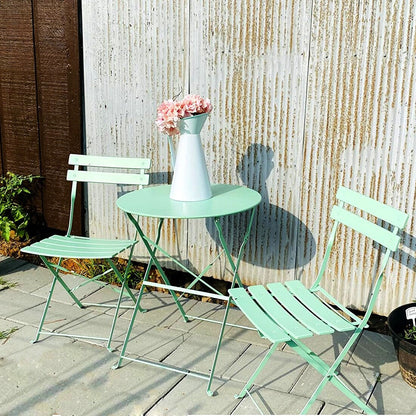 Ensemble bistrot pliant en métal 3 pièces, résistant aux intempéries, pour l'extérieur et l'intérieur, idéal pour la terrasse, la cour et le jardin.