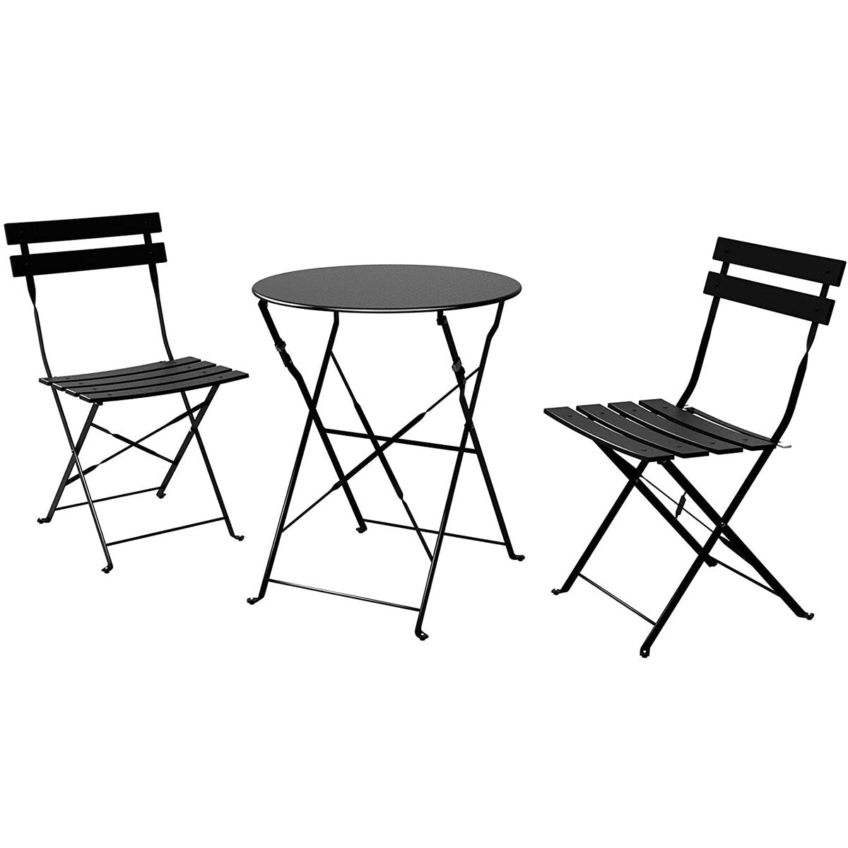 Ensemble bistrot pliant en métal 3 pièces, résistant aux intempéries, pour l'extérieur et l'intérieur, idéal pour la terrasse, la cour et le jardin.