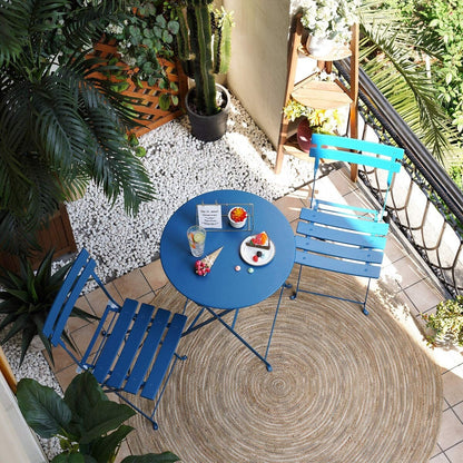 Ensemble bistrot pliant en métal 3 pièces, résistant aux intempéries, pour l'extérieur et l'intérieur, idéal pour la terrasse, la cour et le jardin.