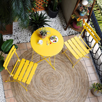 Ensemble bistrot pliant en métal 3 pièces, résistant aux intempéries, pour l'extérieur et l'intérieur, idéal pour la terrasse, la cour et le jardin.