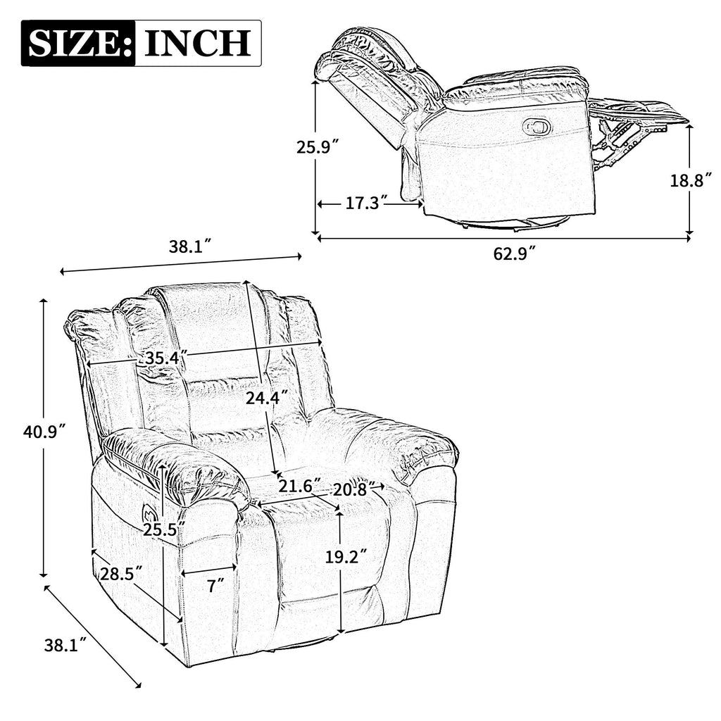 Fauteuil inclinable pivotant manuel pour home cinéma moderne, fauteuil à bascule simple avec accoudoirs larges et coussins imperméables
