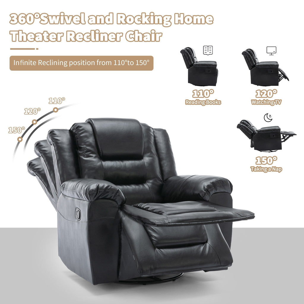 Fauteuil inclinable pivotant manuel pour home cinéma moderne, fauteuil à bascule simple avec accoudoirs larges et coussins imperméables