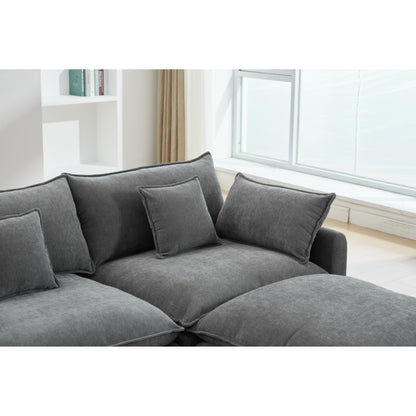 Canapé modulable 3 places en L moderne avec pouf amovible pour salon et appartement